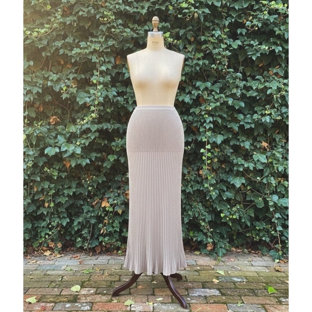 NWT Ronny Kobo IONE in French Gray Plaited Rib Stretch Knit Maxi Skirt XS $356 - Picture 1 of 8